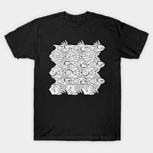 Fish tessellation escher style in black and white T-Shirt